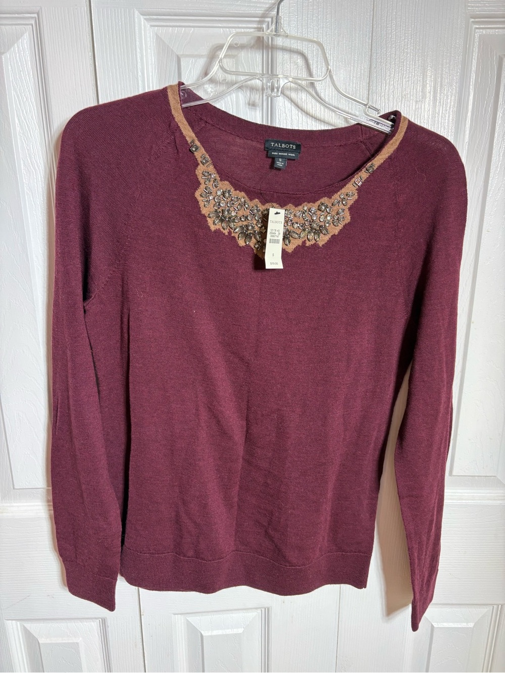 Talbots Burgundy Embellished Merino Wool Sweater